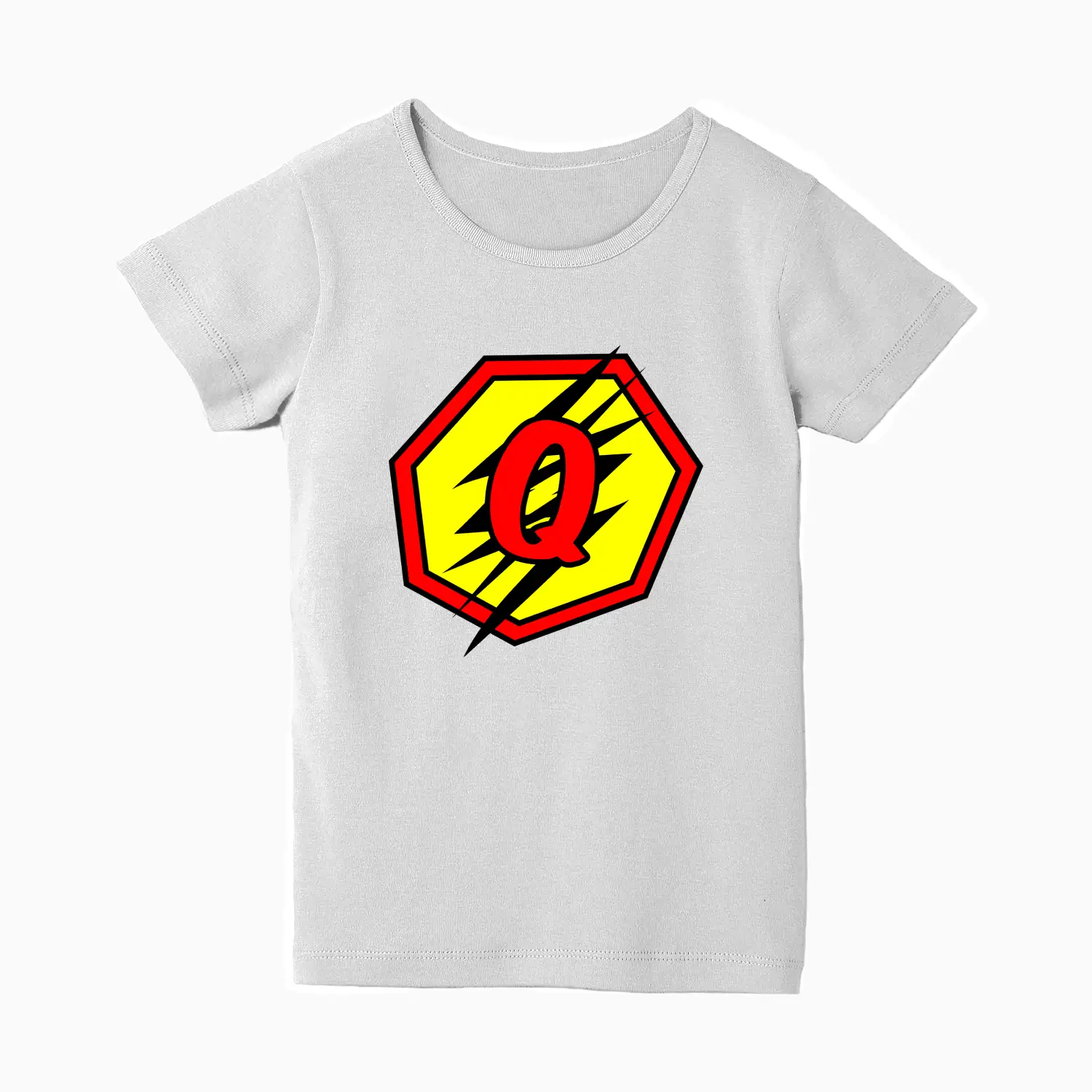Q Letter Alphabet Girls White Cotton T-shirt