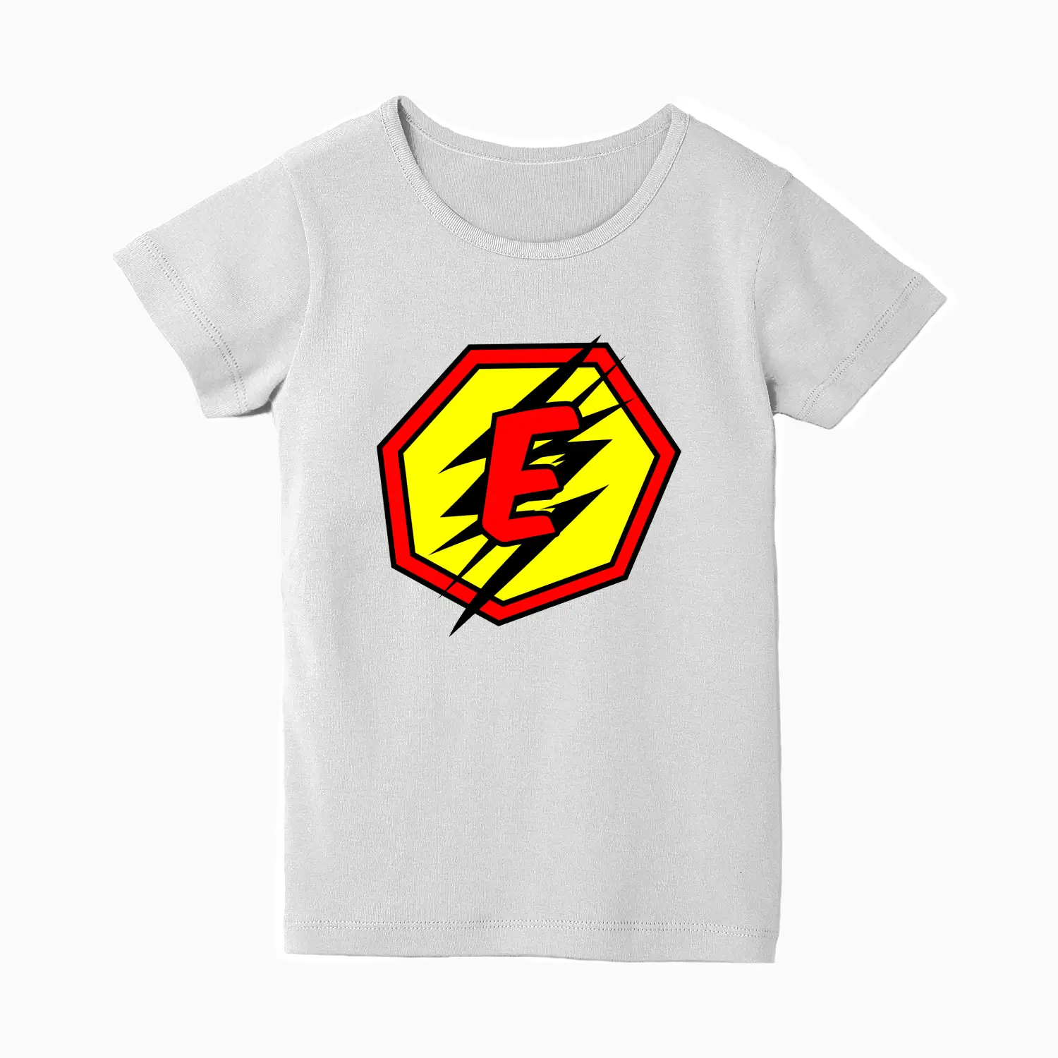 E Letter Alphabet Girls White Cotton T-shirt