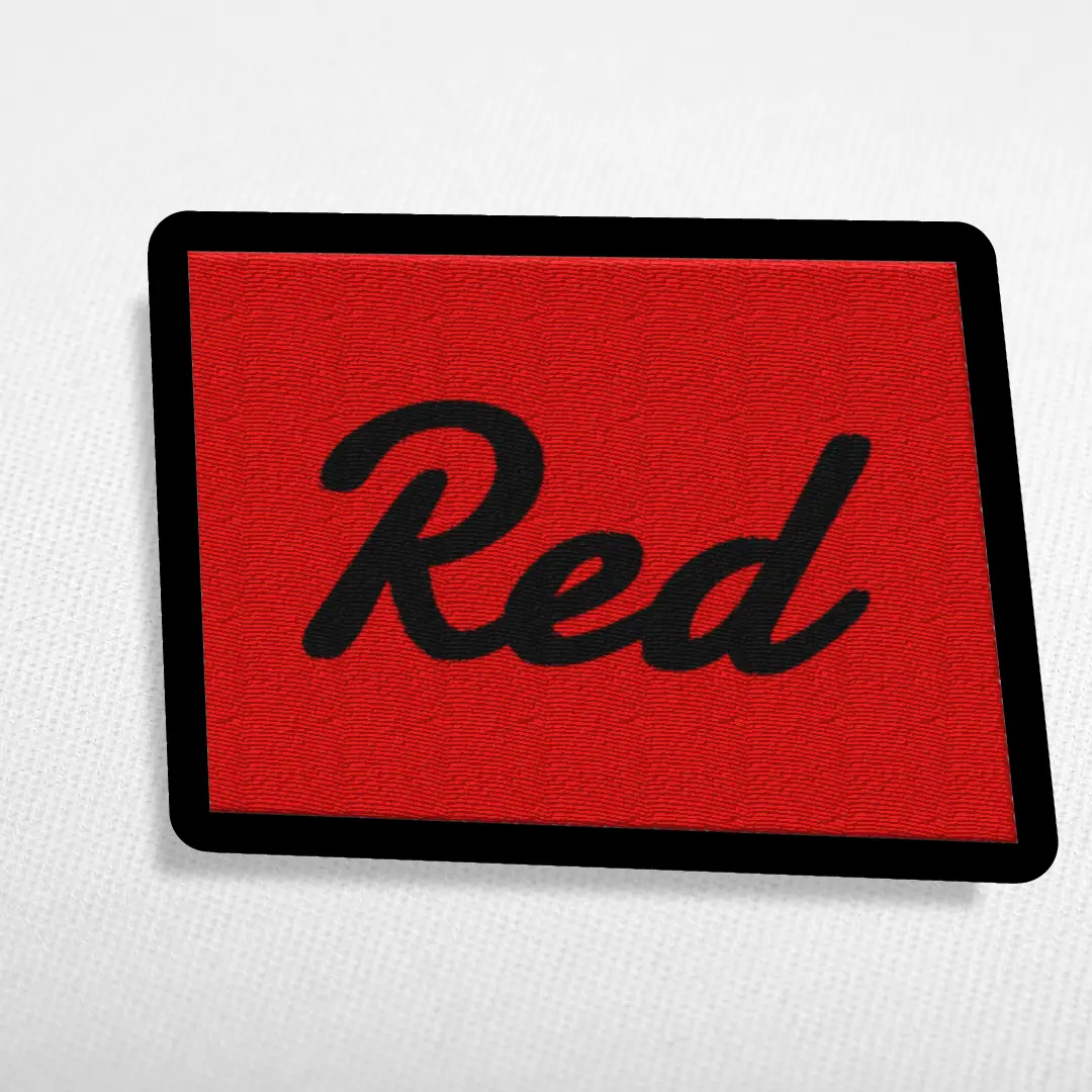 Red Word On Color Black Border Embroidered Iron On Patch - Image 3