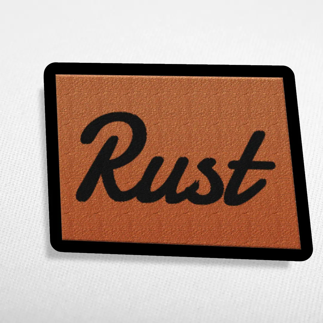 Rust Word On Color Black Border Embroidered Iron On Patch - Image 3