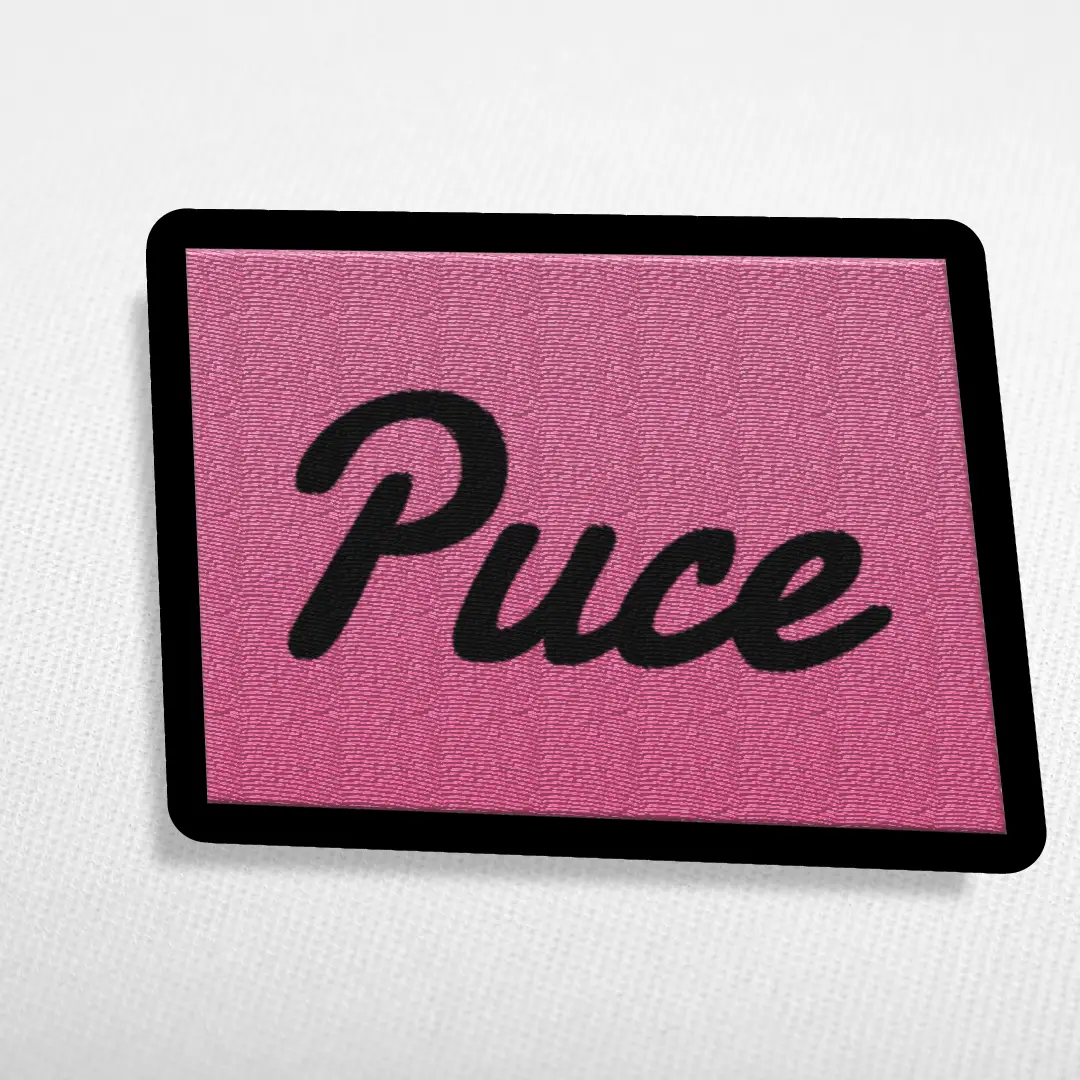 Puce Word On Color Black Border Embroidered Iron On Patch - Image 3