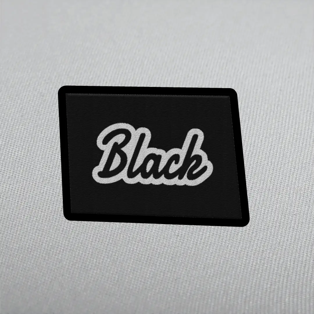 Black Word On Color Black Border Embroidered Iron On Patch - Image 3