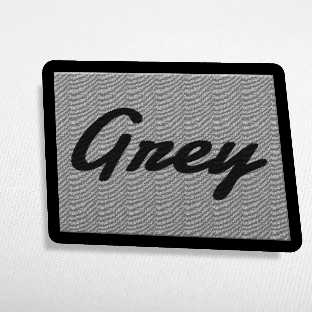 Grey Word On Color Black Border Embroidered Iron On Patch - Image 3