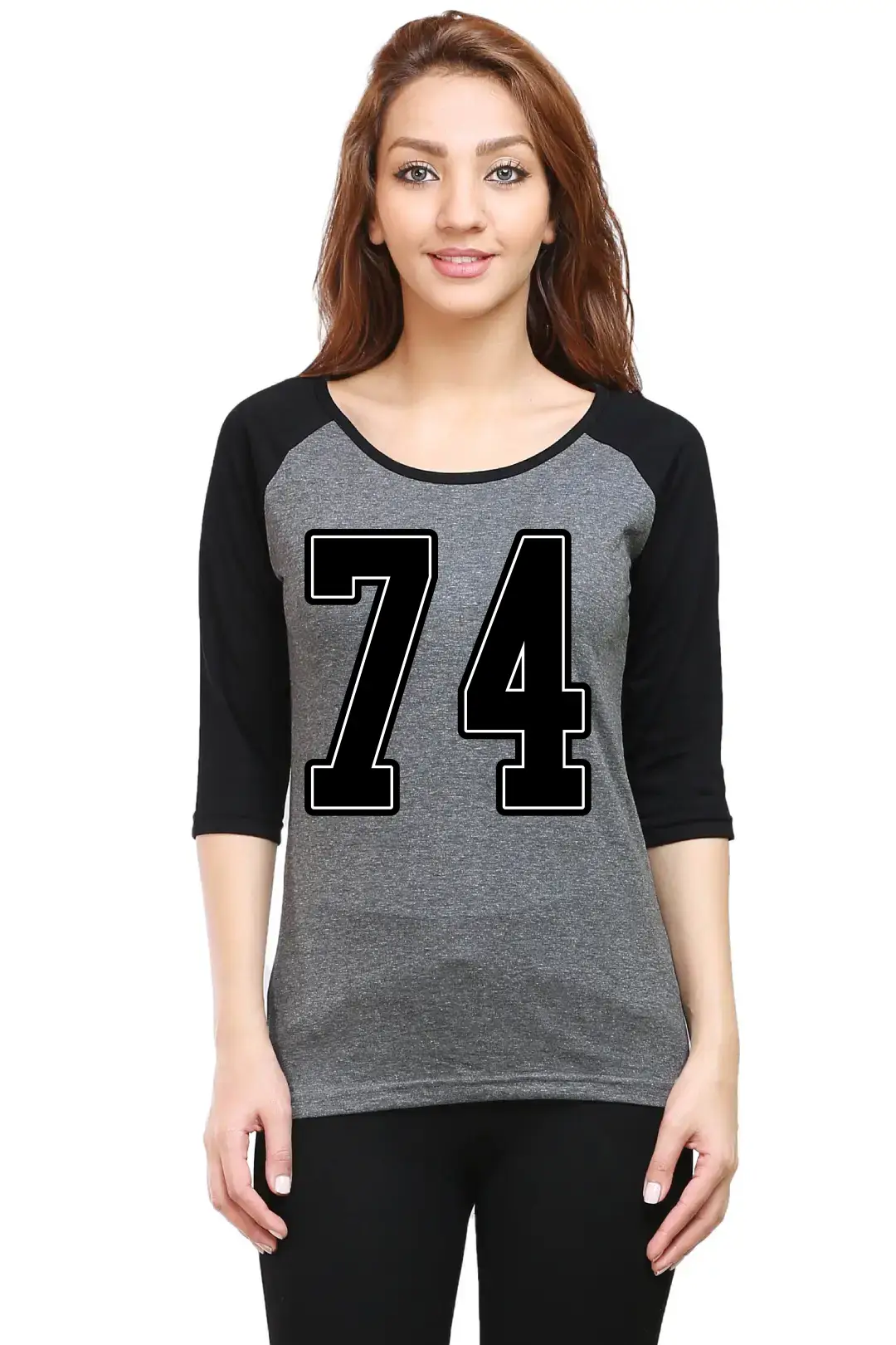 Seventy Four Number Printed 3/4 Sleeve Women T-shirt - Image 3