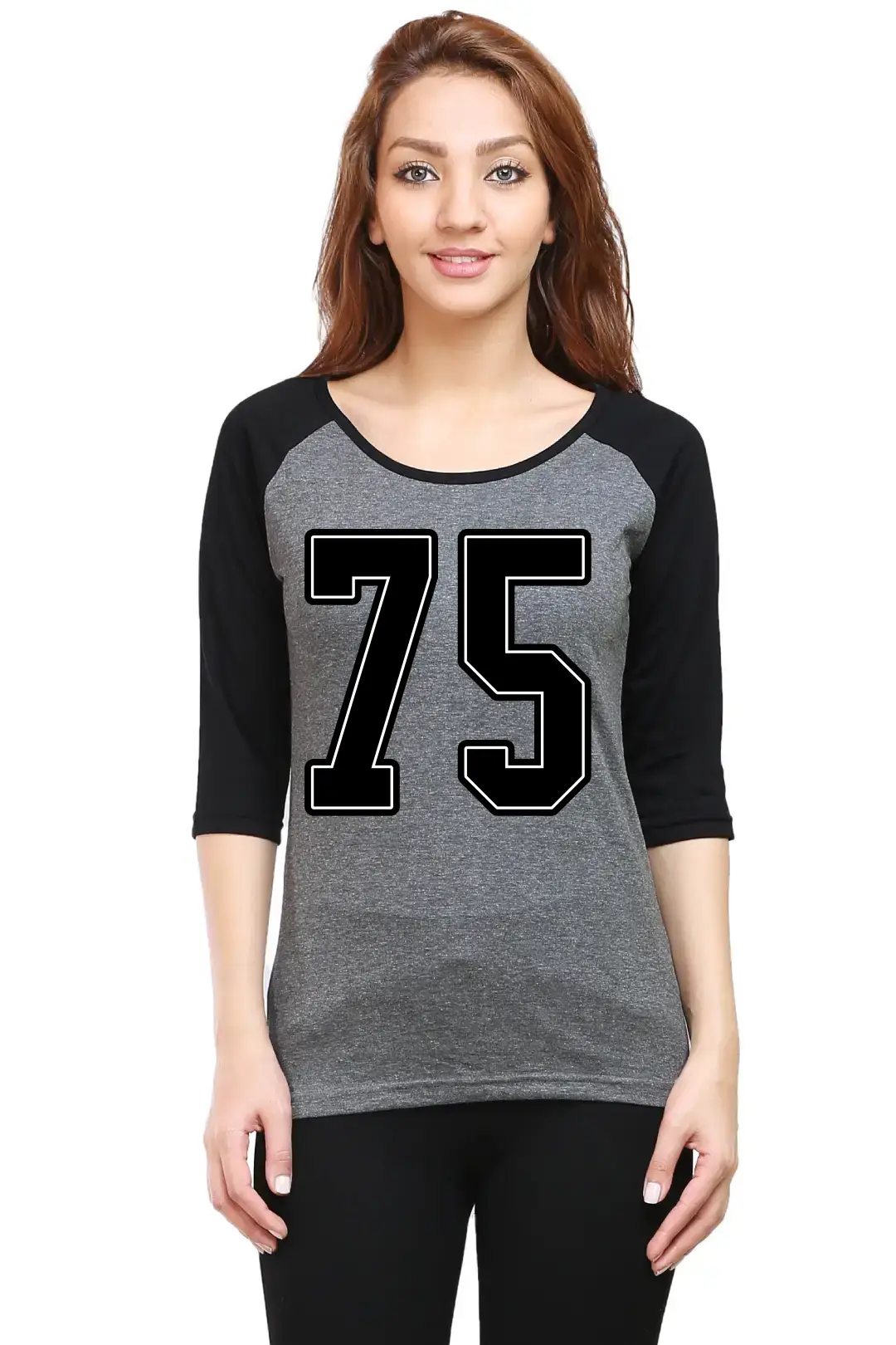 Seventy Five Number Printed 3/4 Sleeve Women T-shirt - Image 3