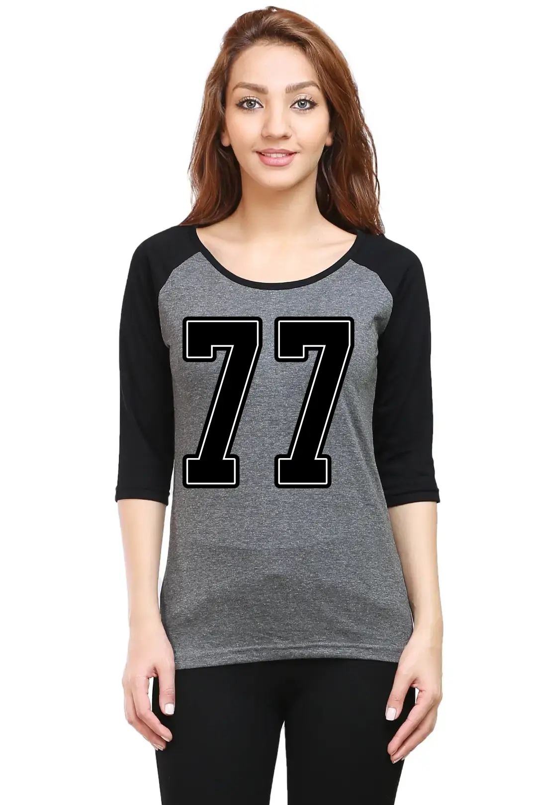 Seventy Seven Number Printed 3/4 Sleeve Women T-shirt - Image 3