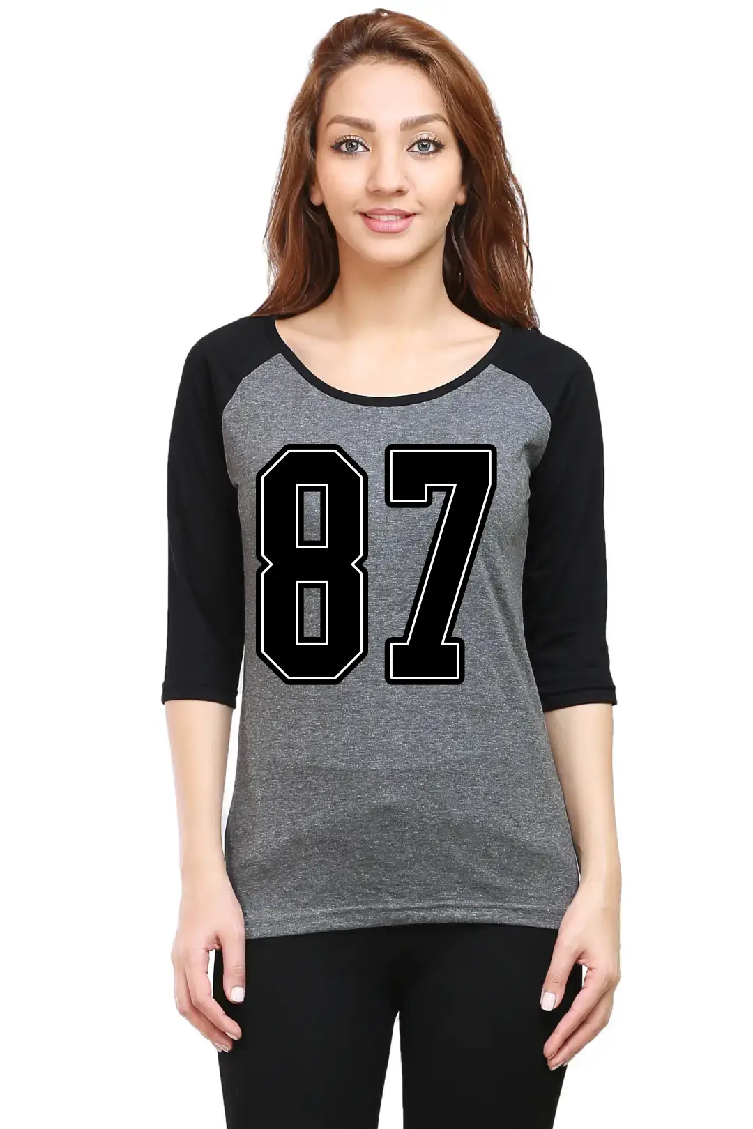 Eighty Seven Number Printed 3/4 Sleeve Women T-shirt - Image 3