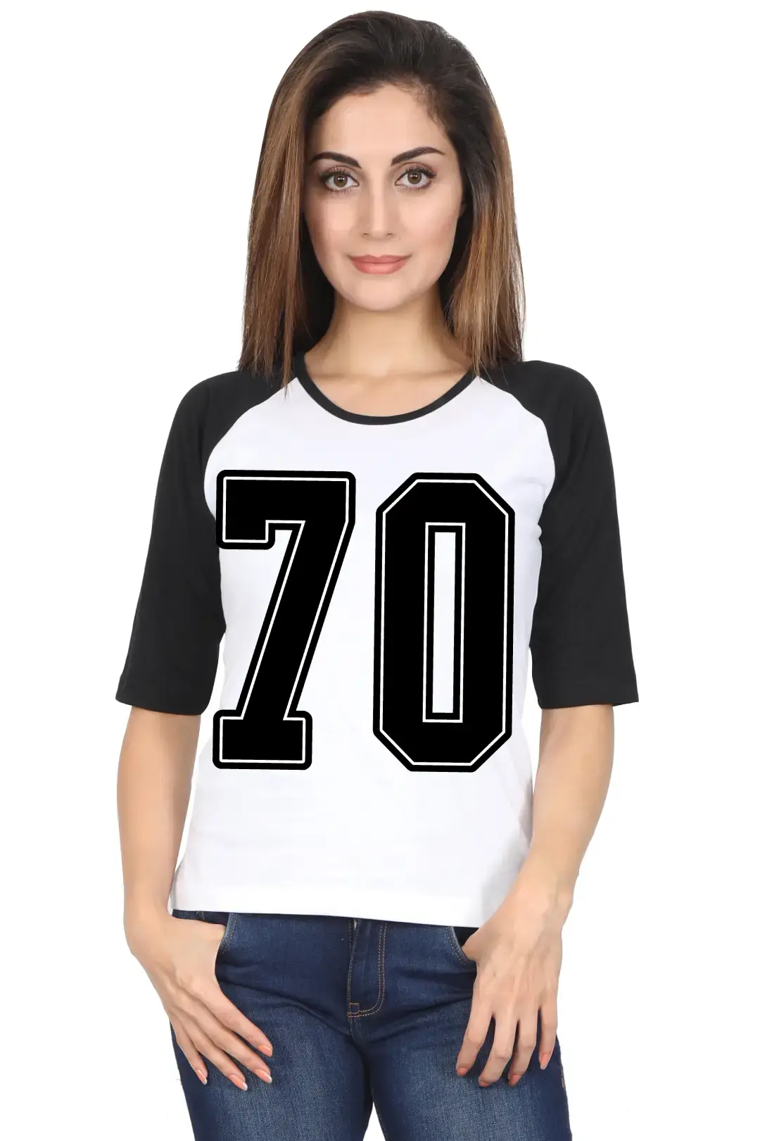 Seventy Number Printed 3/4 Sleeve Women Color T-shirt - Image 5