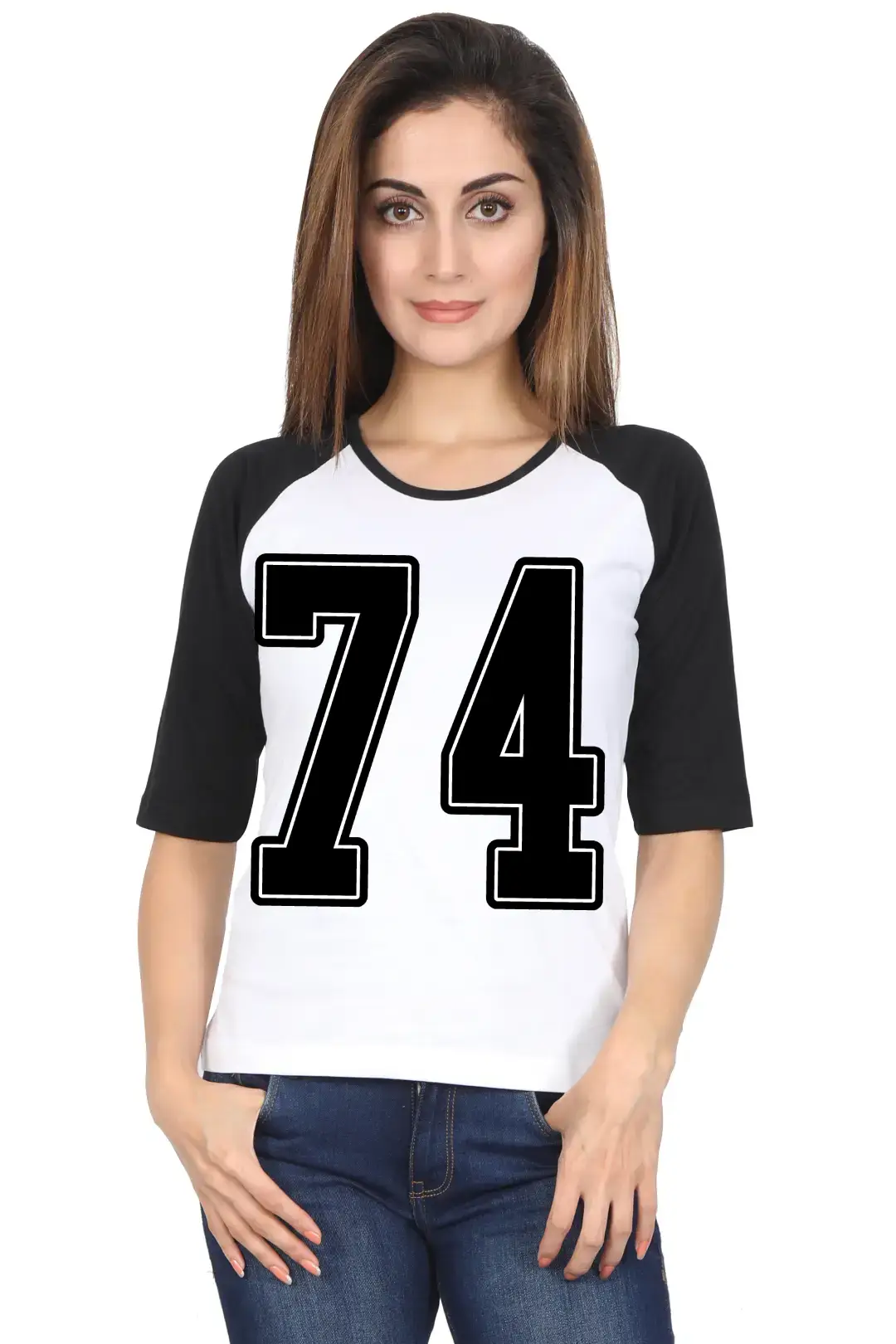 Seventy Four Number Printed 3/4 Sleeve Women T-shirt - Image 5