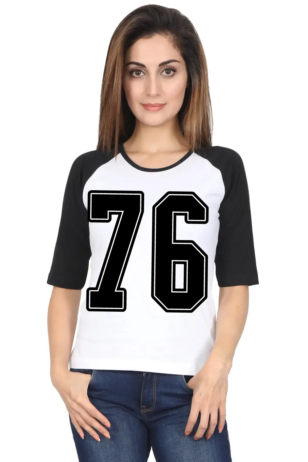 Seventy Six Number Printed 3/4 Sleeve Women T-shirt - Image 5