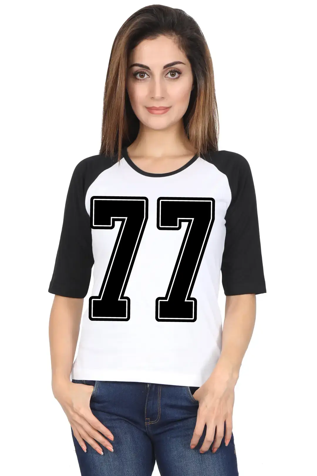 Seventy Seven Number Printed 3/4 Sleeve Women T-shirt - Image 5