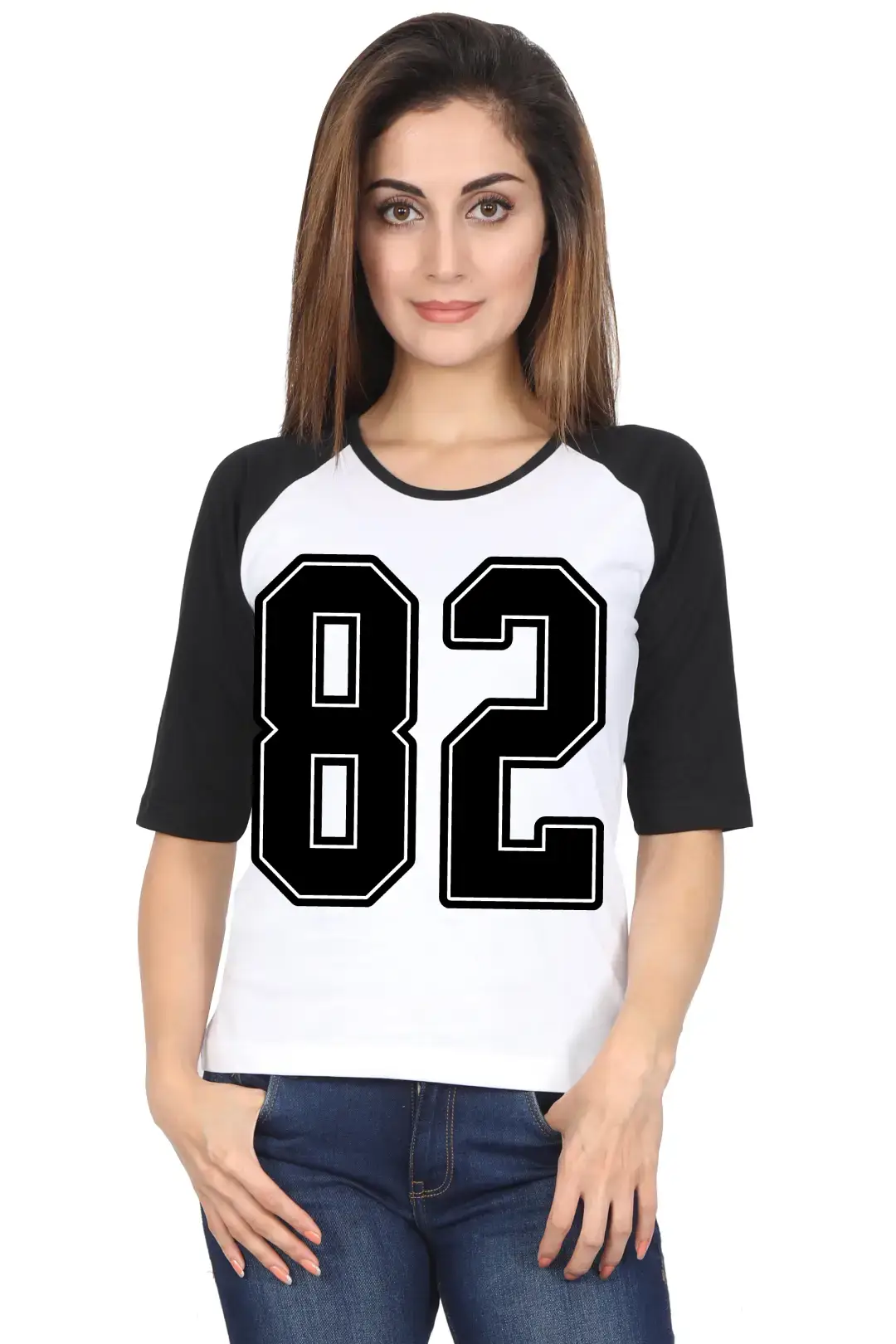 Eighty Two Number Printed 3/4 Sleeve Women Color T-shirt - Image 5
