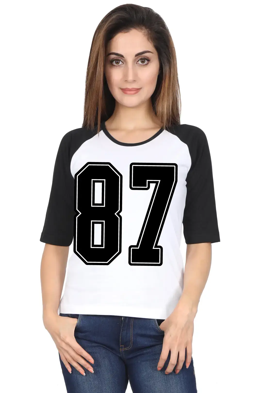 Eighty Seven Number Printed 3/4 Sleeve Women T-shirt - Image 5