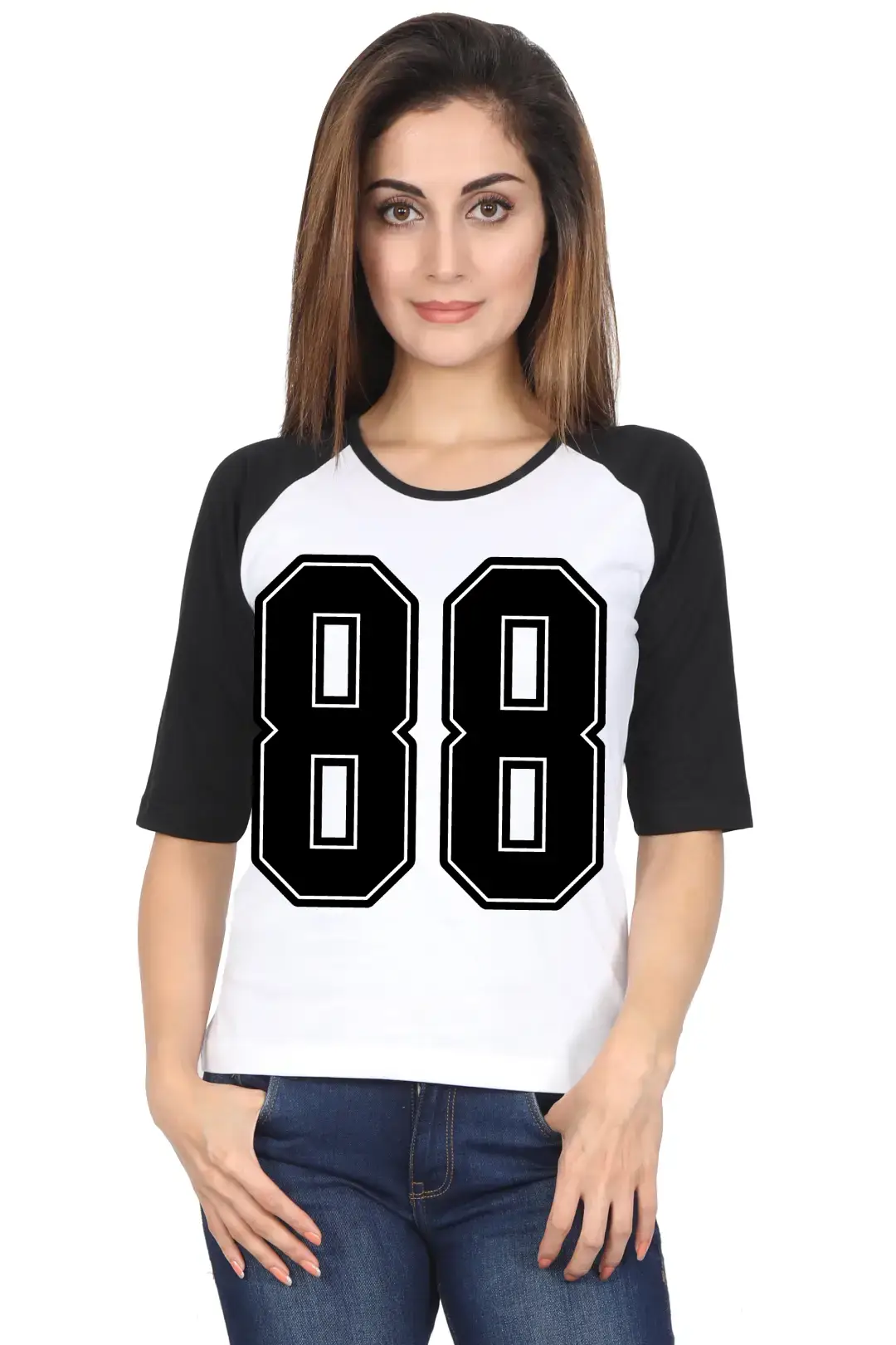 Eighty Eight Number Printed 3/4 Sleeve Women T-shirt - Image 5