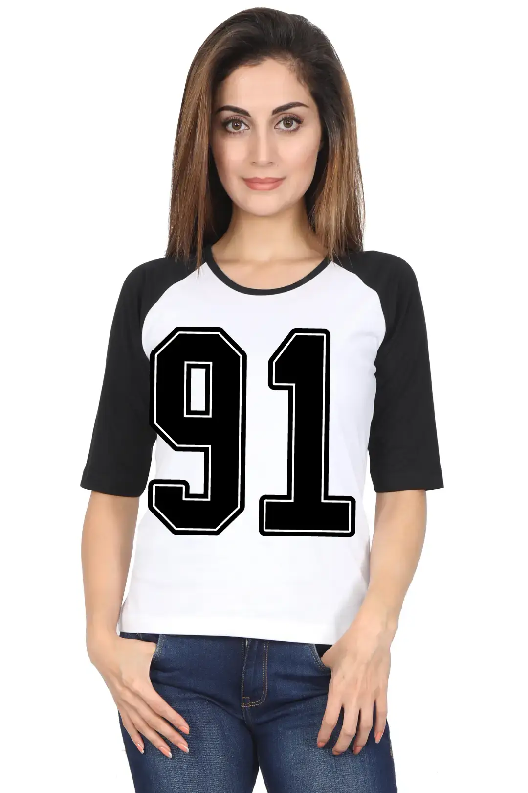 Ninety One Number Printed 3/4 Sleeve Women Color T-shirt - Image 5