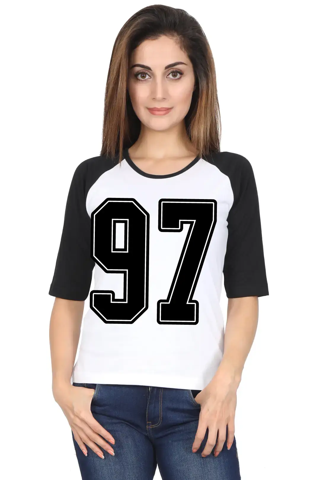 Ninety Seven Number Printed 3/4 Sleeve Women T-shirt - Image 5
