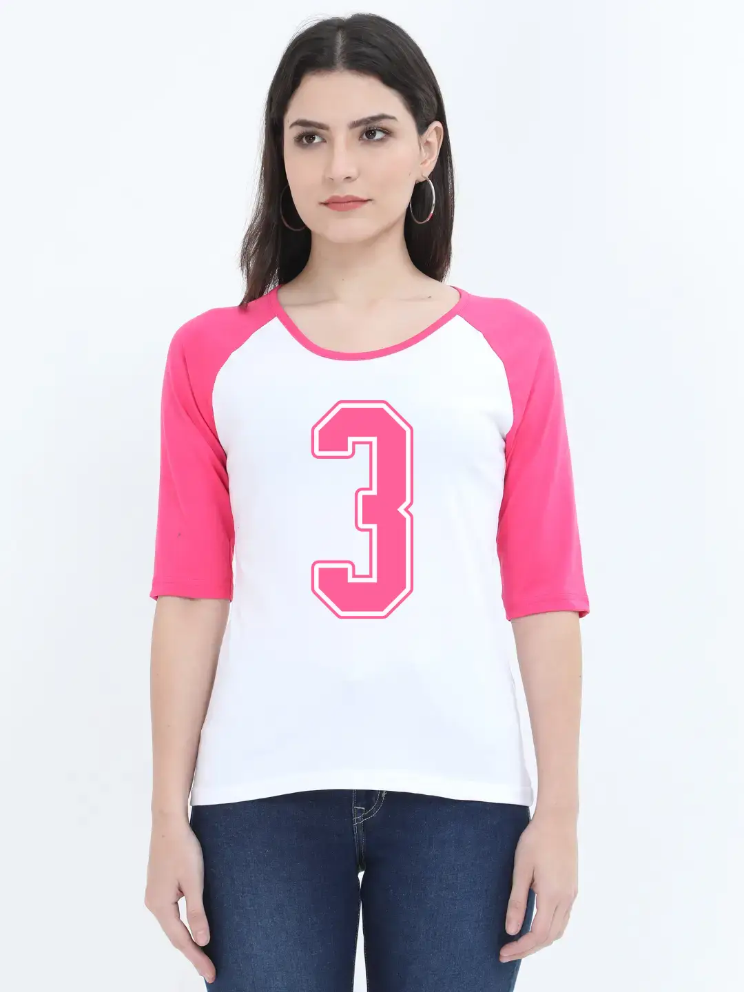 Three Printed 3/4 Sleeve Women T-shirt