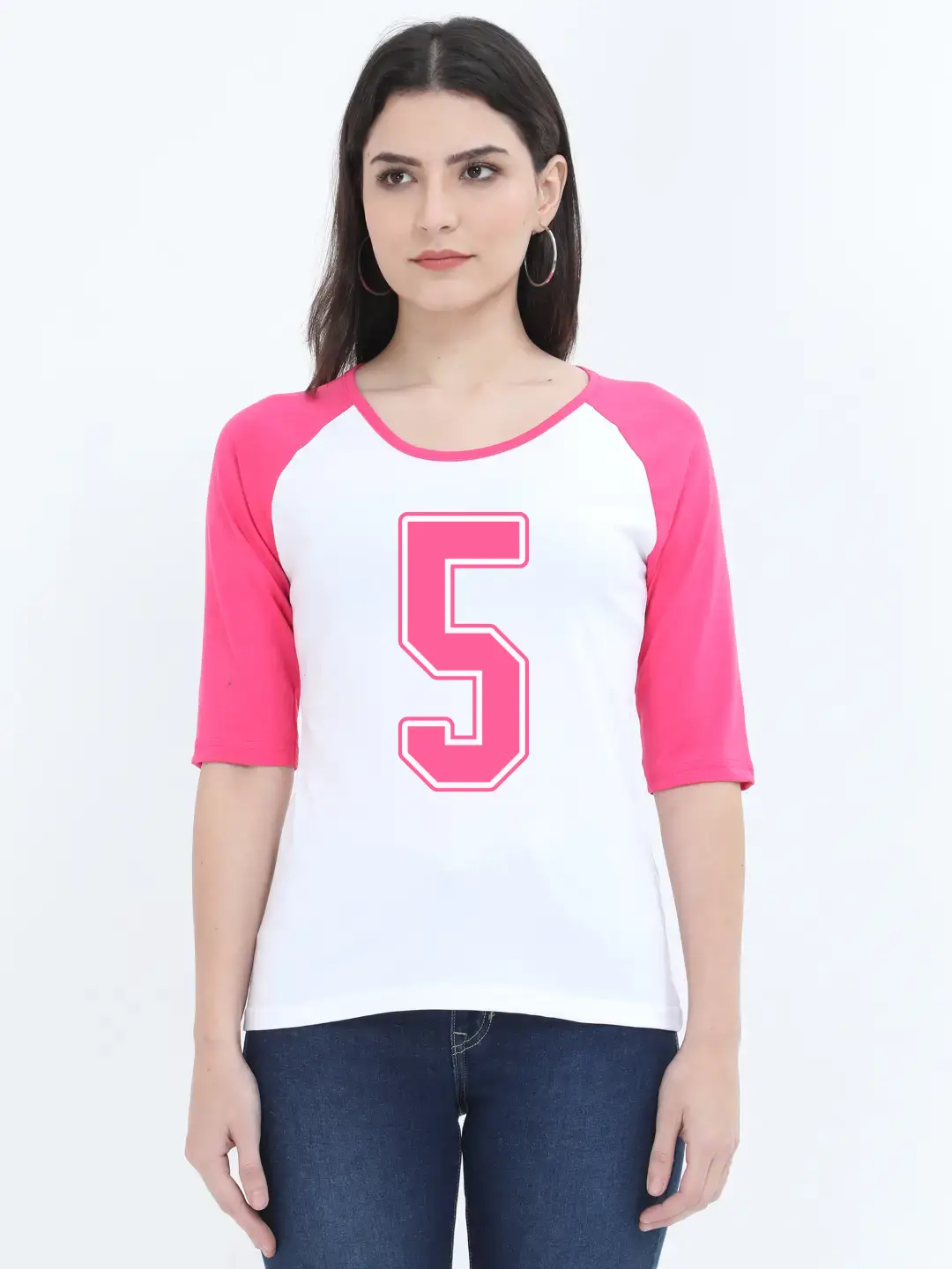 Five Printed 3/4 Sleeve Women T-shirt