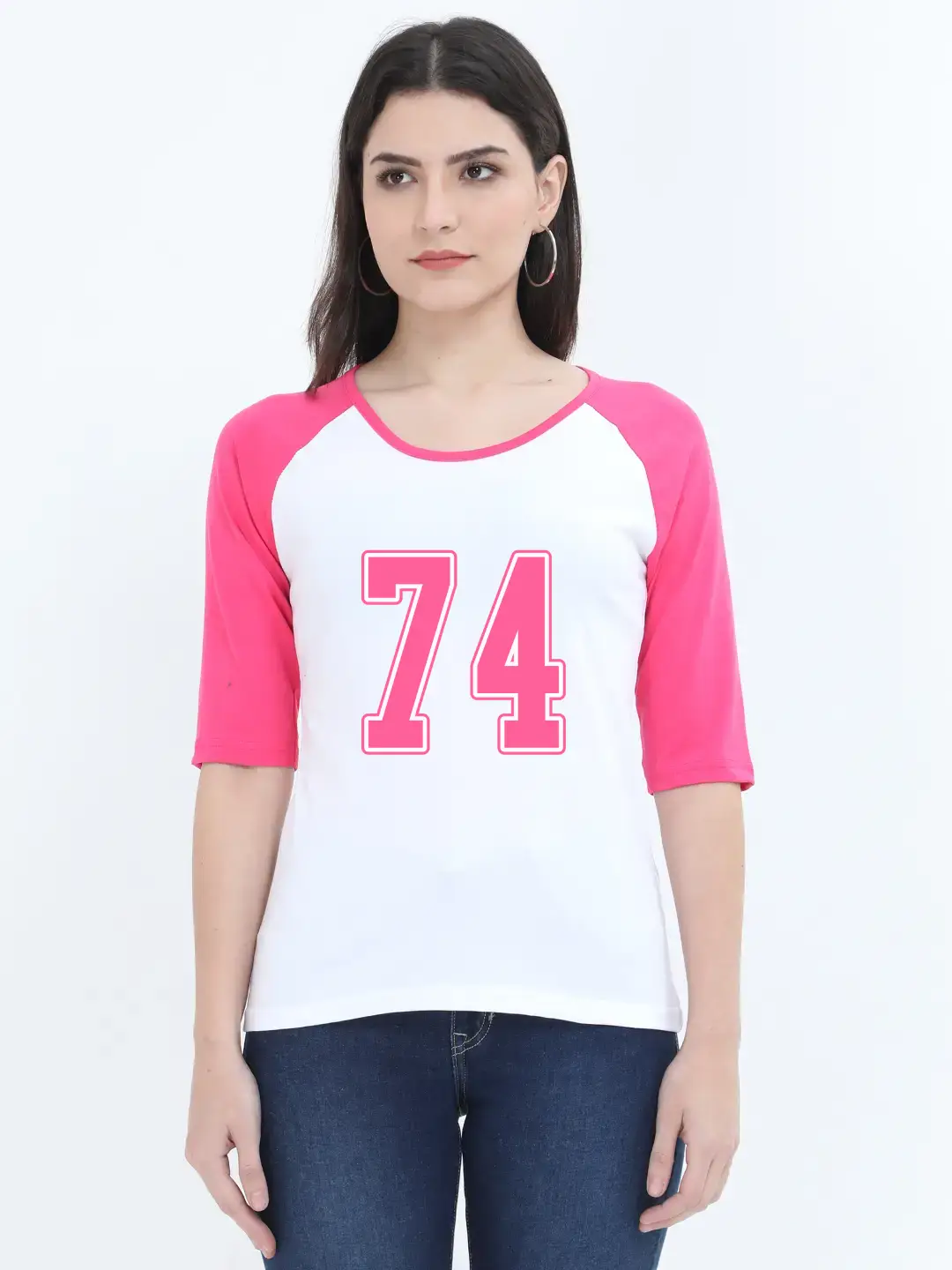 Seventy Four Number Printed 3/4 Sleeve Women T-shirt