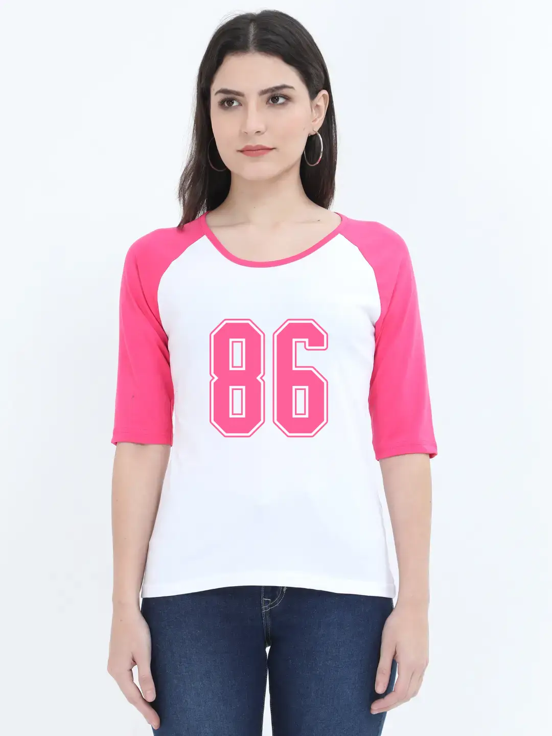 Eighty Six Number Printed 3/4 Sleeve Women T-shirt