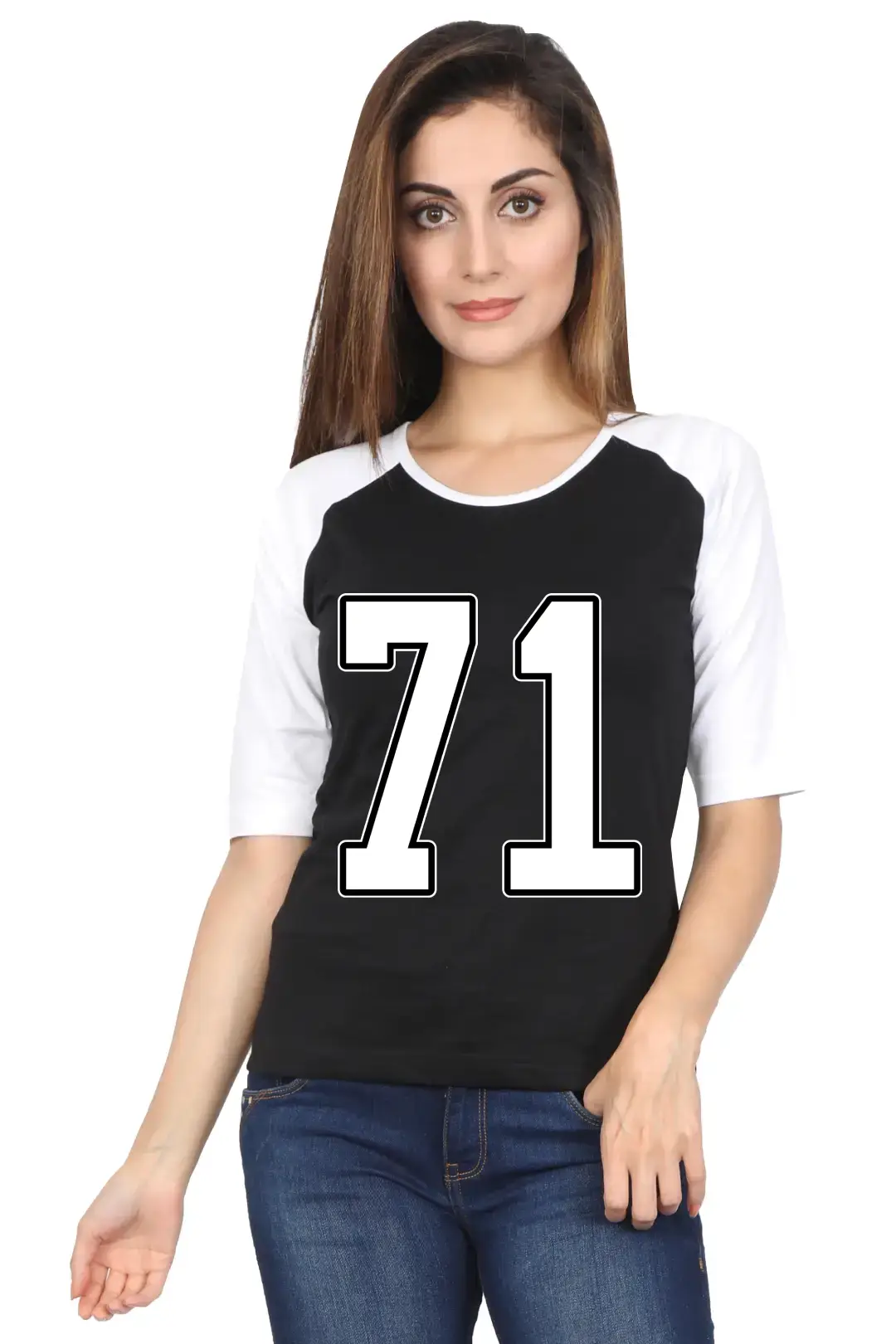 Seventy One Number Printed 3/4 Sleeve Women Color T-shirt - Image 2