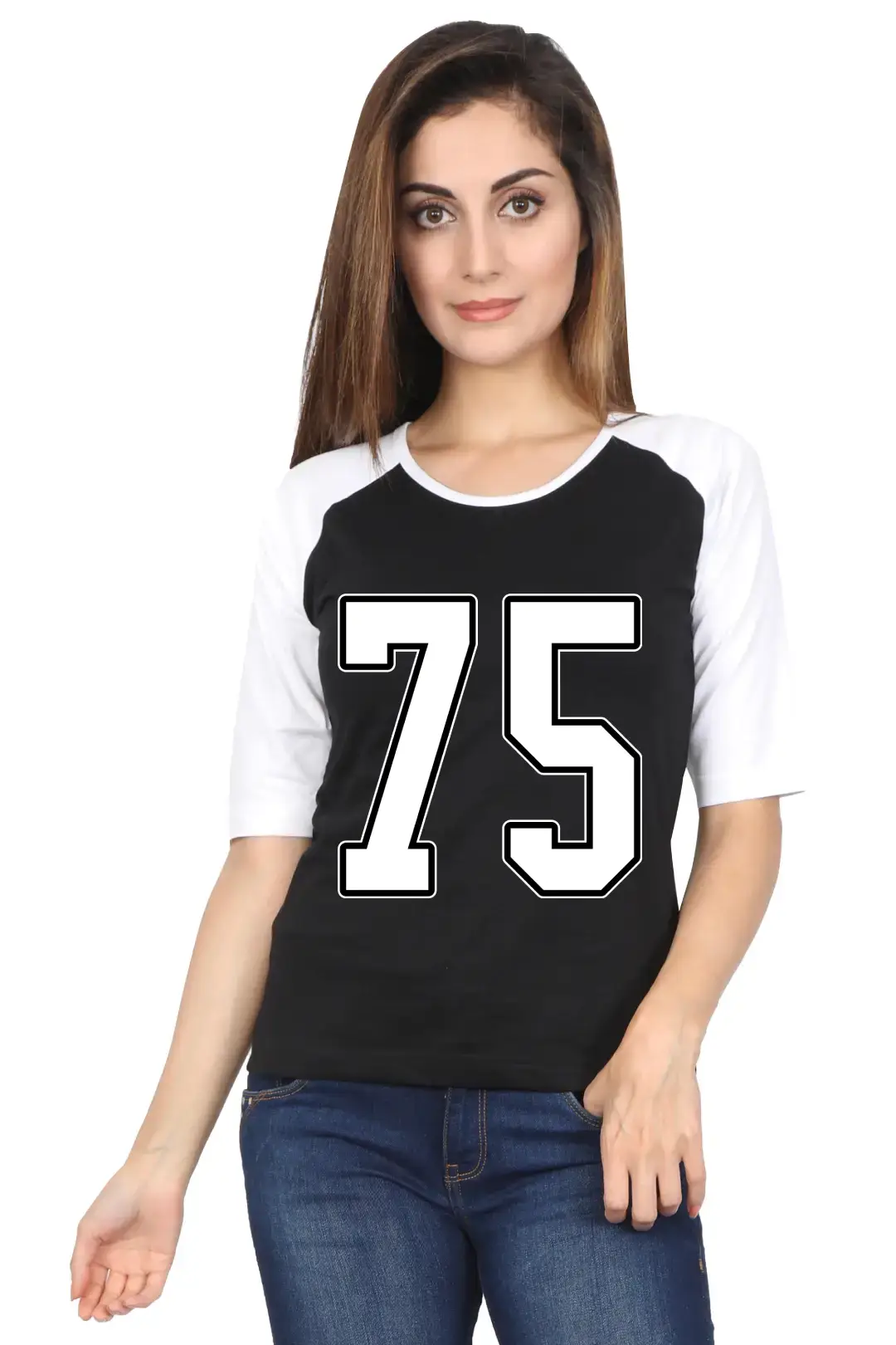 Seventy Five Number Printed 3/4 Sleeve Women T-shirt - Image 2