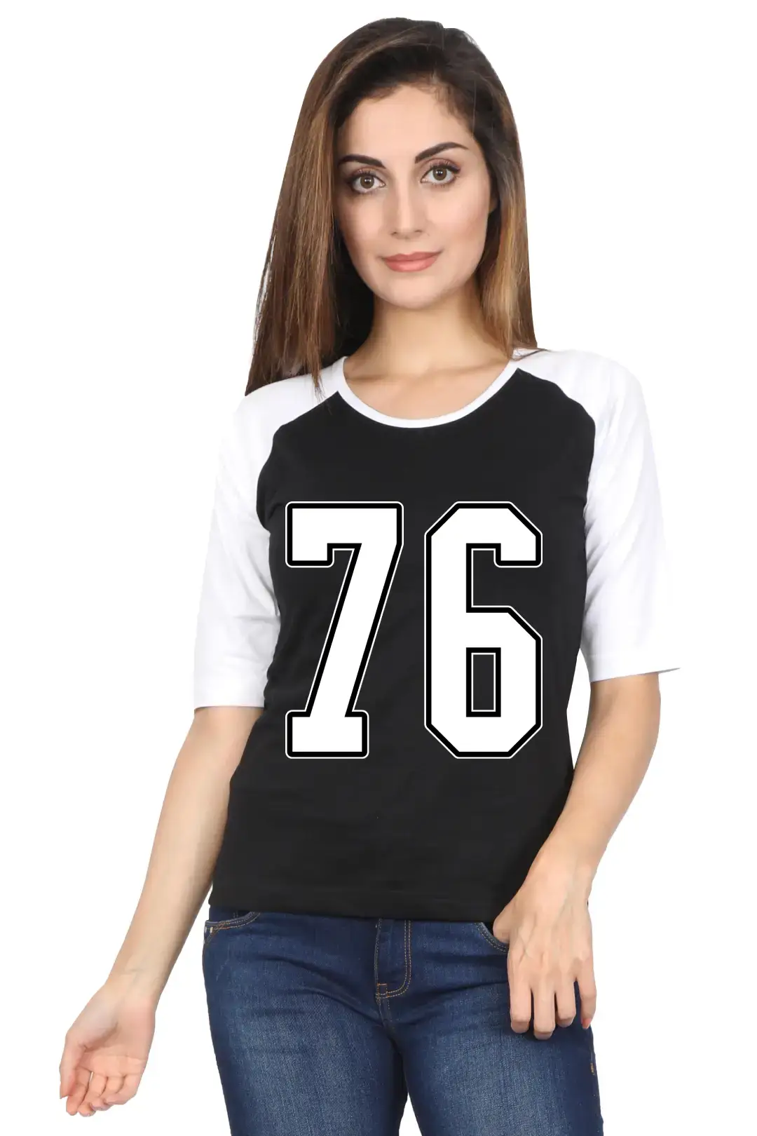 Seventy Six Number Printed 3/4 Sleeve Women T-shirt - Image 2