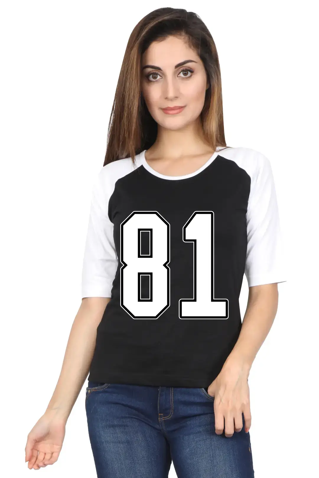 Eighty One Number Printed 3/4 Sleeve Women Color T-shirt - Image 2