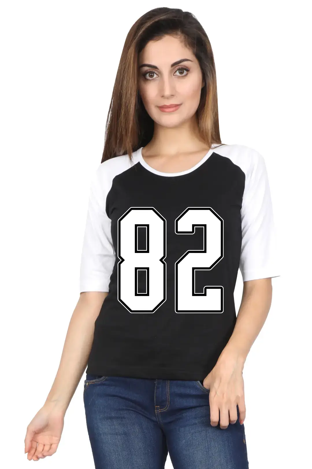 Eighty Two Number Printed 3/4 Sleeve Women Color T-shirt - Image 2