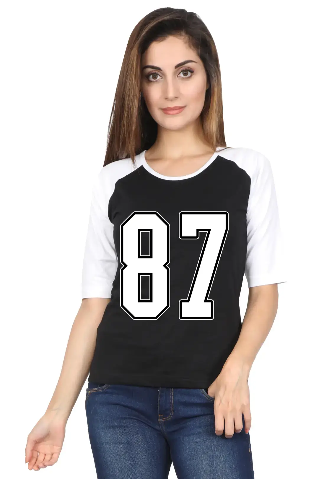 Eighty Seven Number Printed 3/4 Sleeve Women T-shirt - Image 2