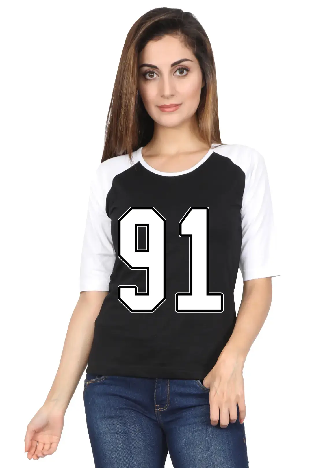 Ninety One Number Printed 3/4 Sleeve Women Color T-shirt - Image 2