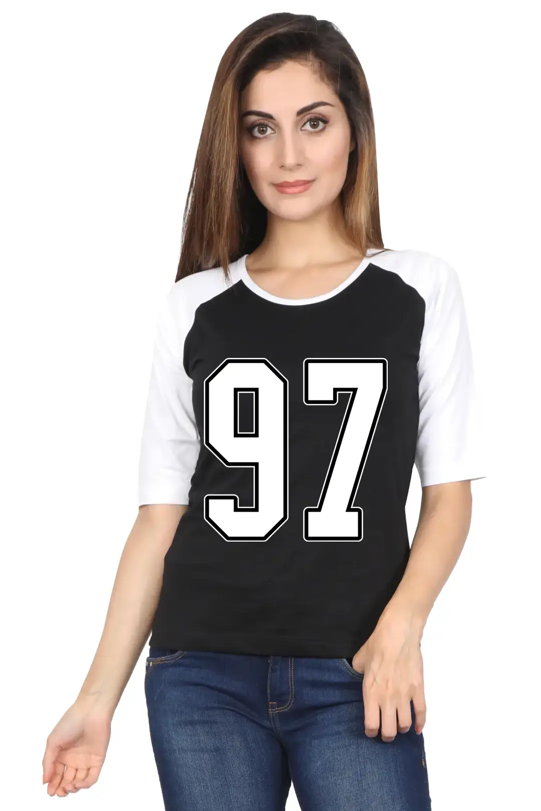 Ninety Seven Number Printed 3/4 Sleeve Women T-shirt - Image 2