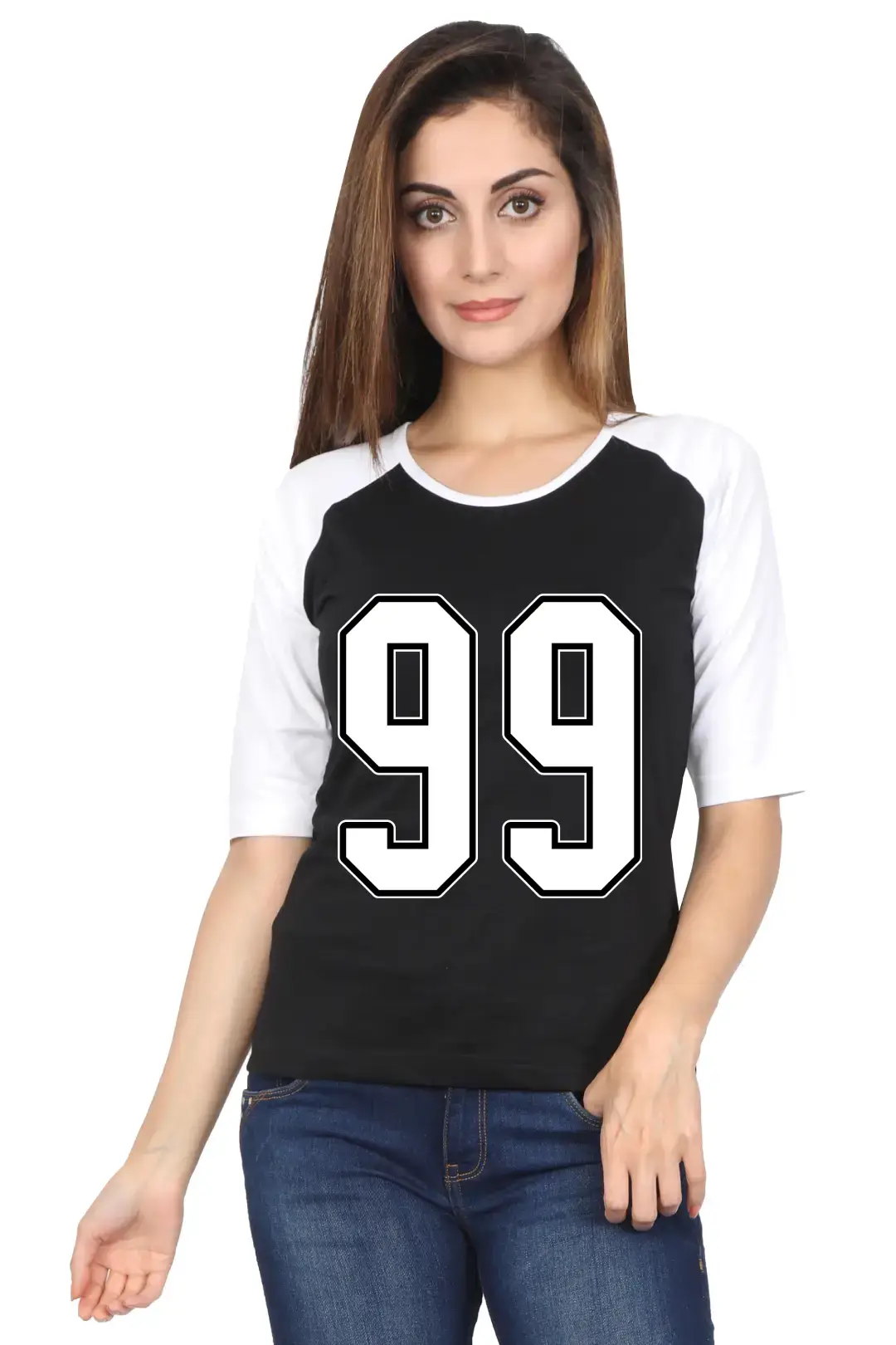 Ninety Nine Number Printed 3/4 Sleeve Women T-shirt - Image 2