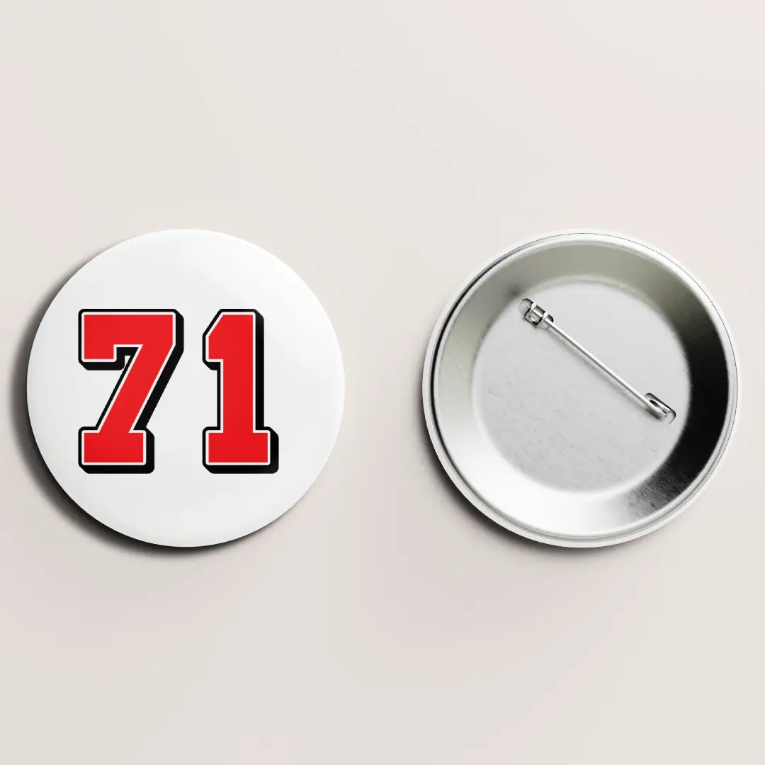 Seventy One Number Pin Button Badge - Image 2