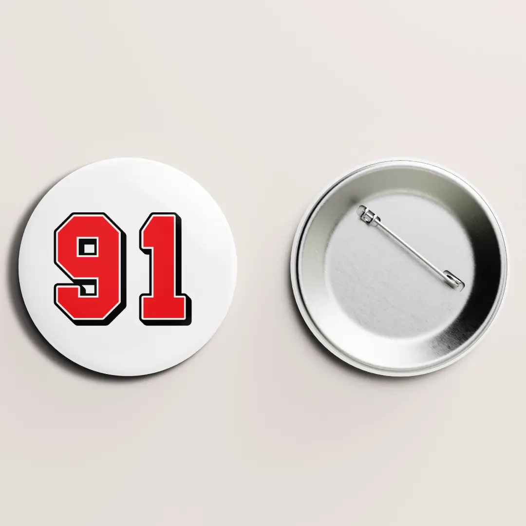 Ninety One Number Pin Button Badge - Image 2