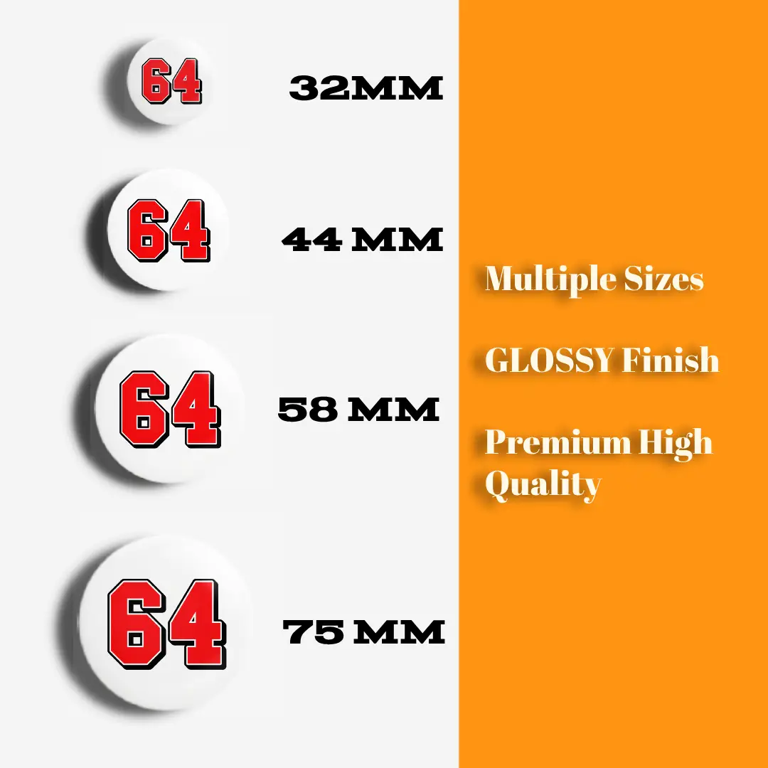 Sixty Four Number Pin Button Badge - Image 3
