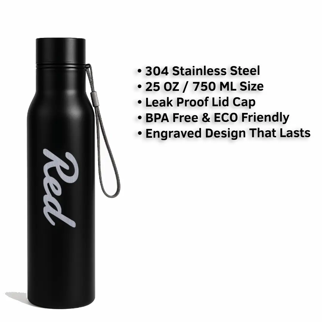 Red Word Engraved On Stainless Steel Water Bottle - Image 3