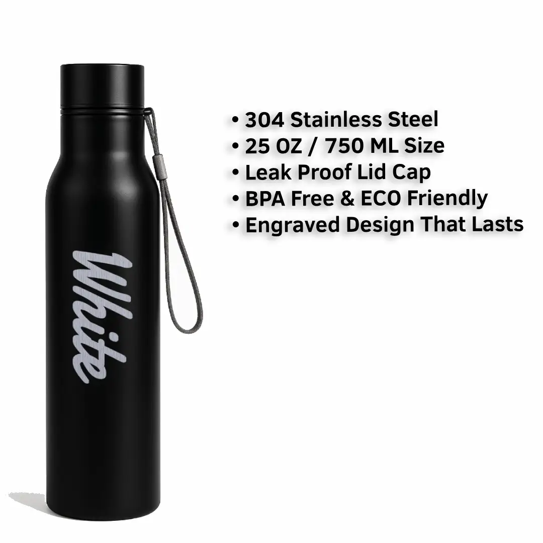 White Word Engraved On Stainless Steel Water Bottle - Image 3