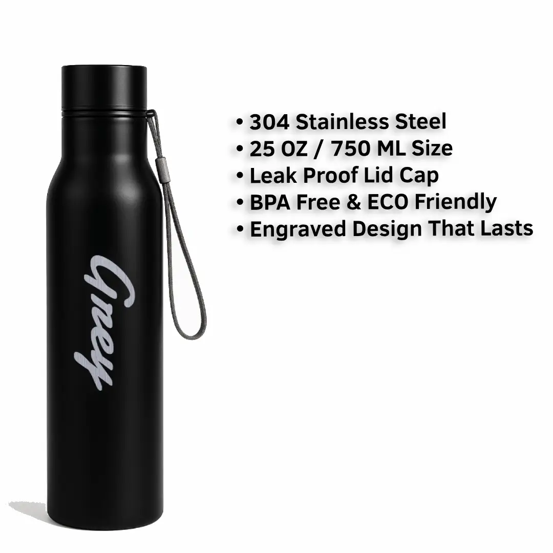 Grey Word Engraved On Stainless Steel Water Bottle - Image 3