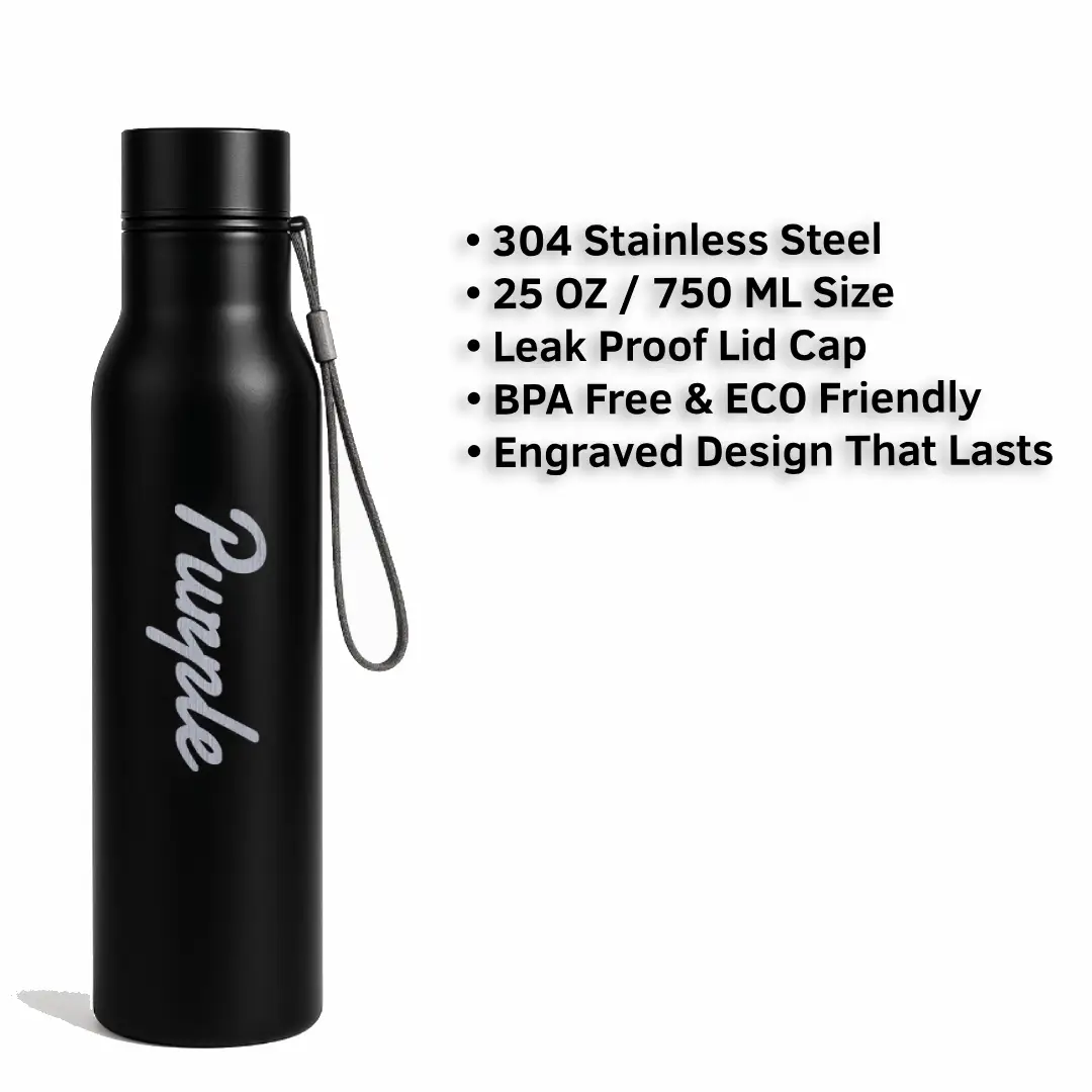 Purple Word Engraved On Stainless Steel Water Bottle - Image 3