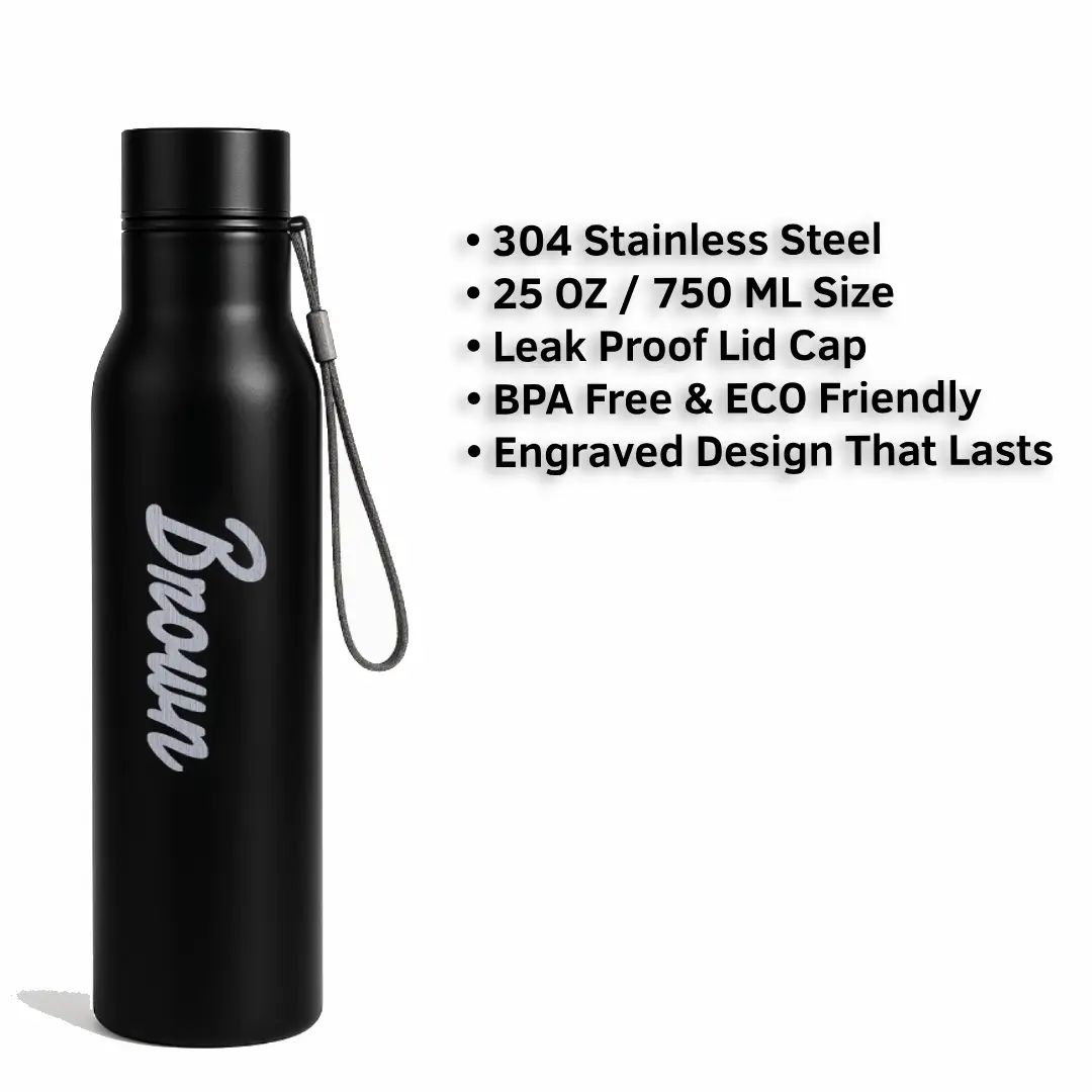 Brown Word Engraved On Stainless Steel Water Bottle - Image 3
