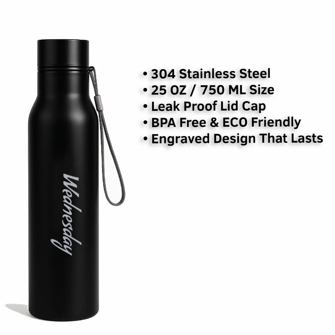 Wednesday Engraved On Stainless Steel Water Bottle - Image 3