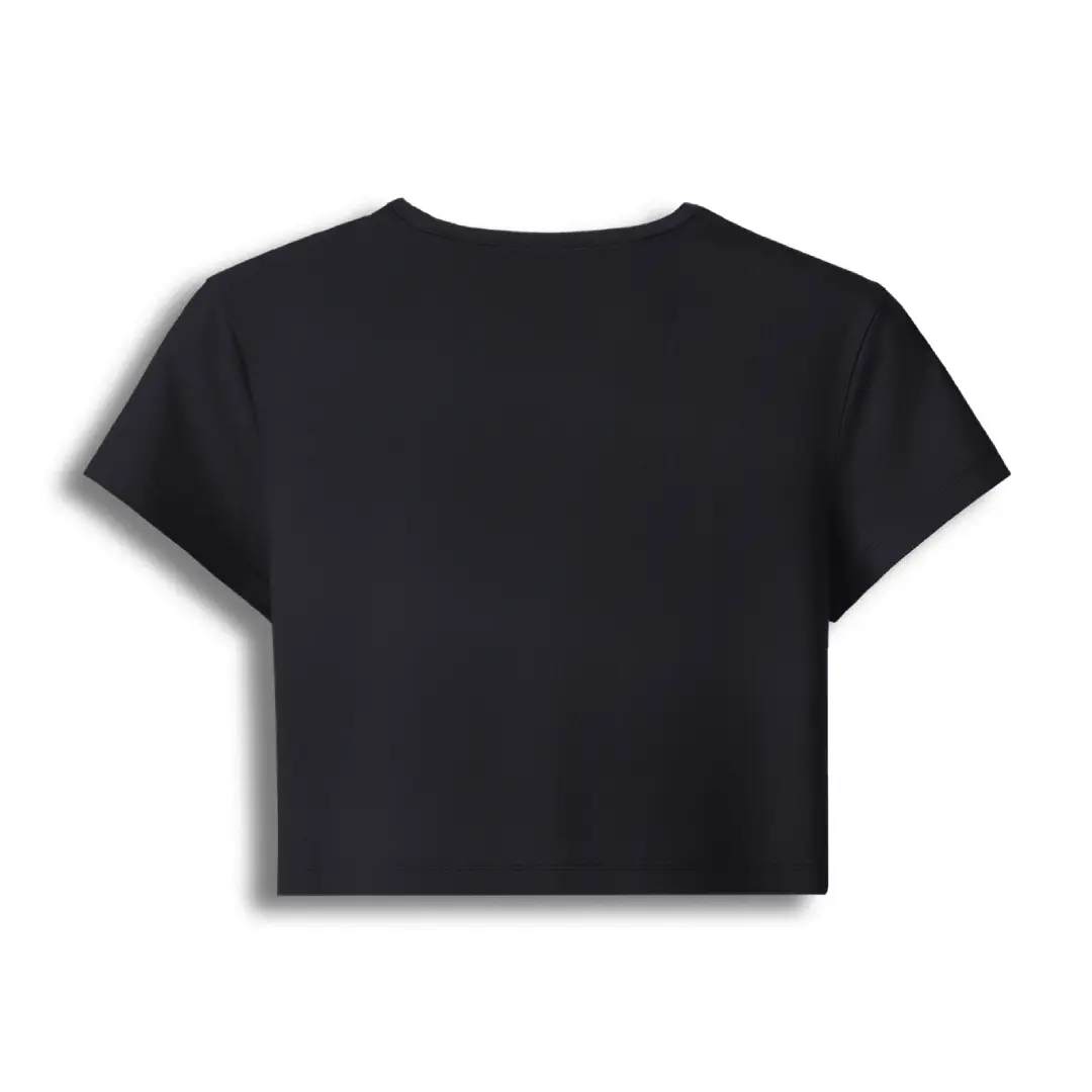 Black Elastic Fit Baby Tee Crop Top - Image 2