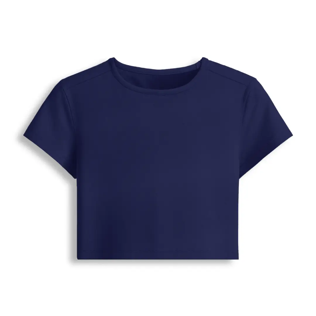 Navy Blue Elastic Fit Baby Tee Crop Top