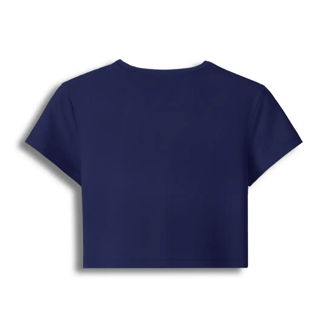 Navy Blue Elastic Fit Baby Tee Crop Top - Image 2