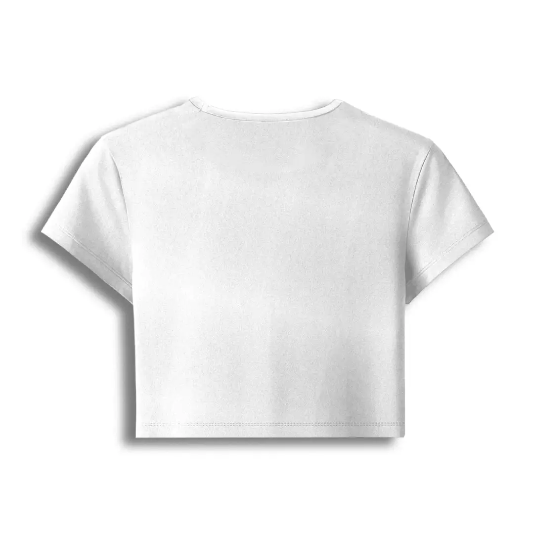 White Elastic Fit Baby Tee Crop Top - Image 2