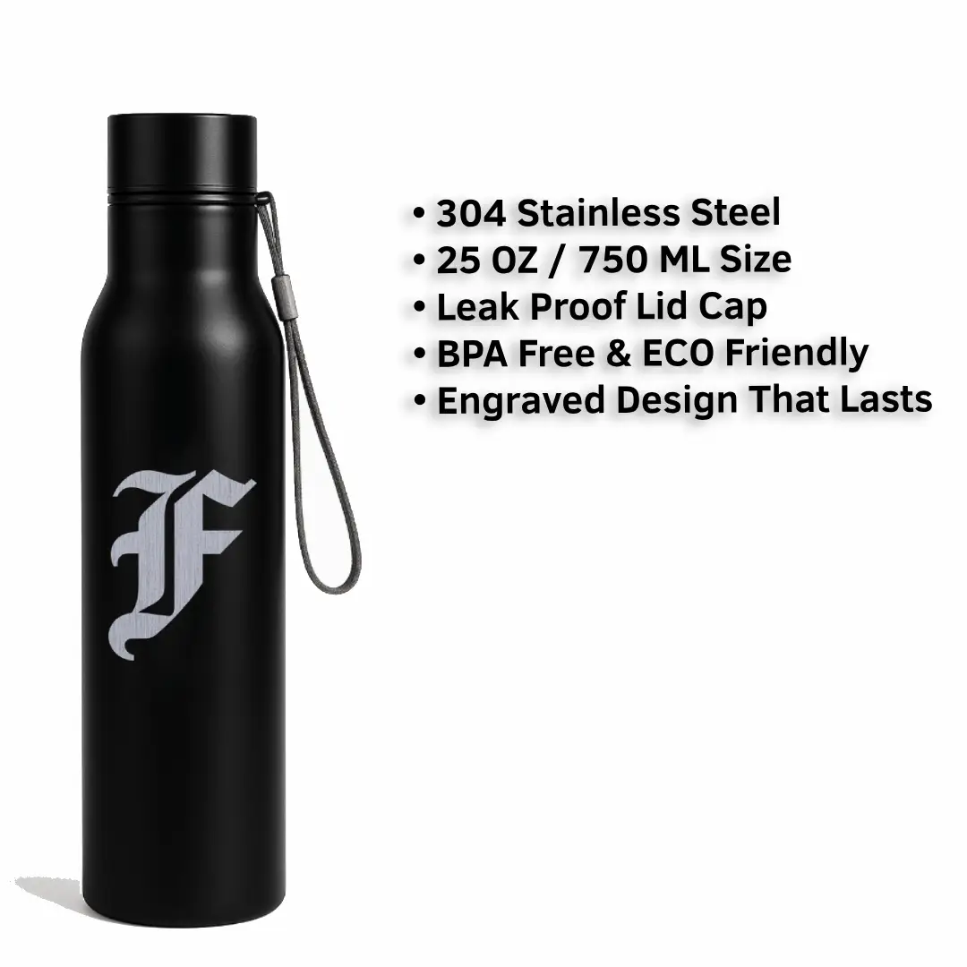 F Classic Letter Engraved Stainless Steel Water Bottle