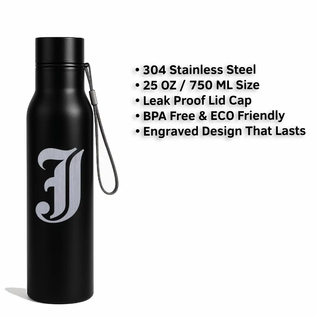 J Classic Letter Engraved Stainless Steel Water Bottle
