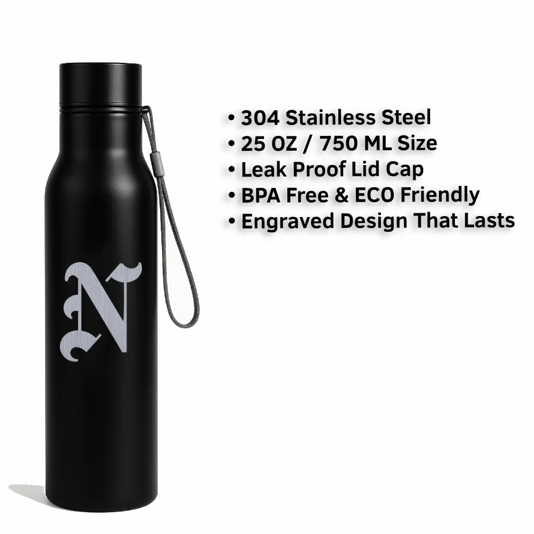 N Classic Letter Engraved Stainless Steel Water Bottle