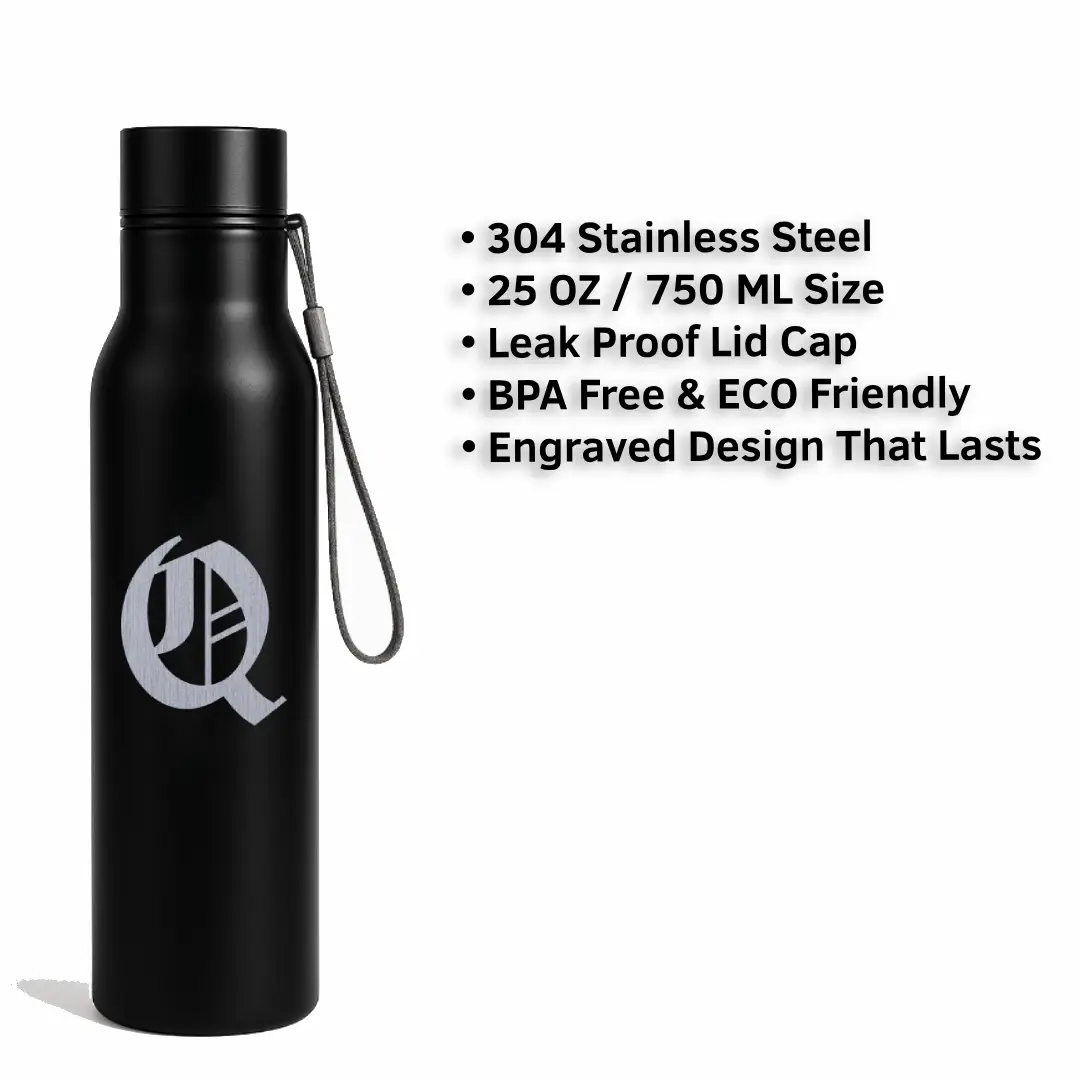 Q Classic Letter Engraved Stainless Steel Water Bottle